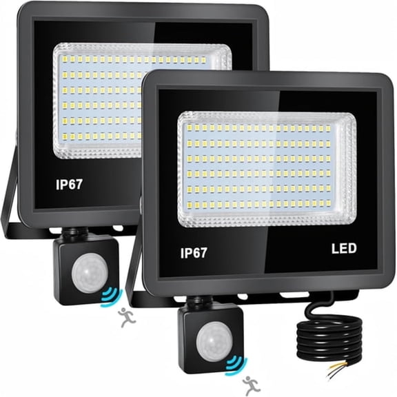 HIBIBUD 2 pack 50W LED Floodlight with Motion Sensor Outdoor,5000LM 6500K Cool White Flood Lights,IP67 Waterproof Outdoor Lamp for Garden,Garage