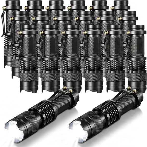 HIBIBUD 20 Pieces Led Flashlight Mini 3 Mode Tactical Torch Small Water Resistant Pocket Flash Light Adjustable Focus Light Pen for Men, Father, Indoor Outdoor Hiking(Black)