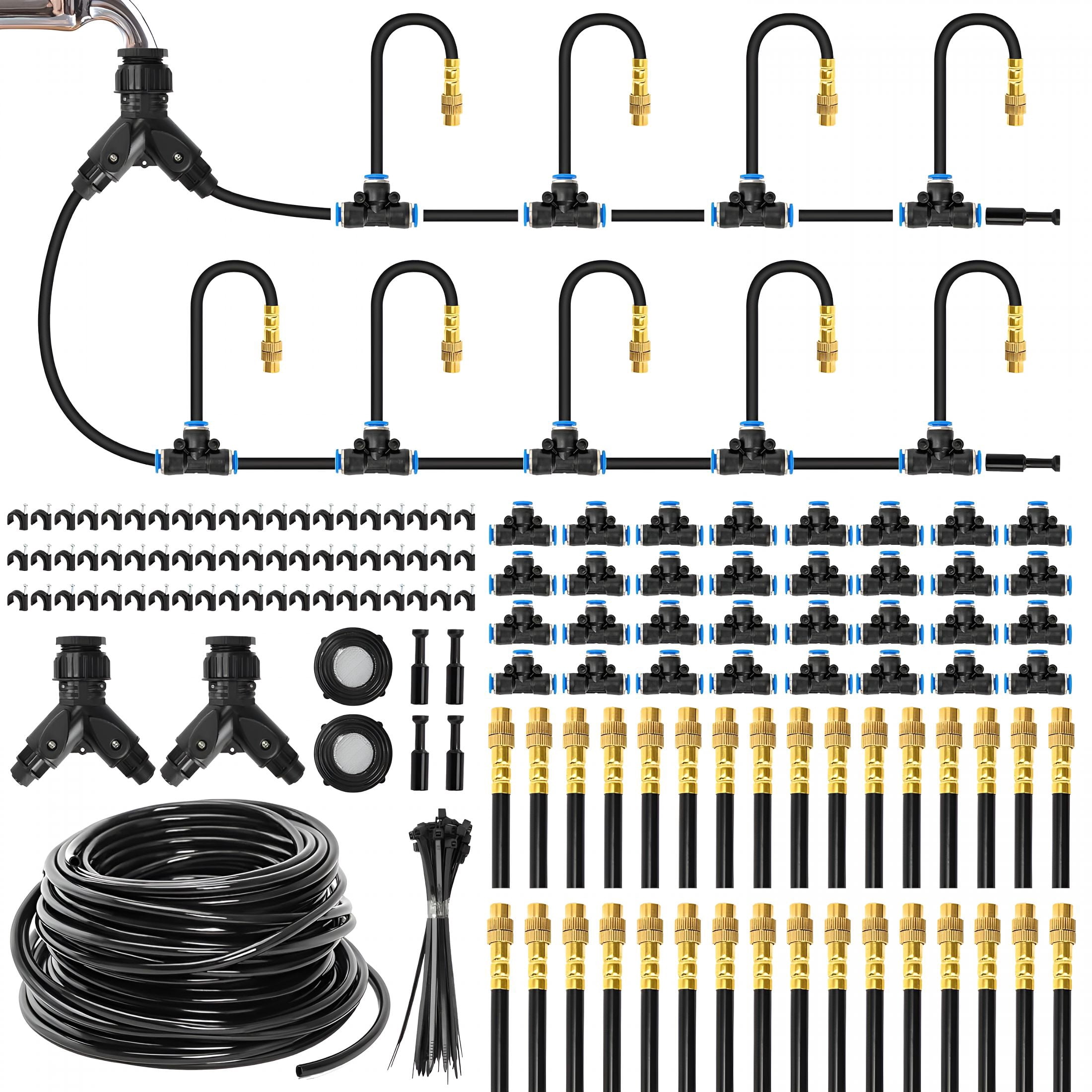 HIBIBUD 200Ft 1\/4"Drip Irrigation System,Garden Irrigation Kit with 32Pcs Adjustable Copper Nozzles,Automatic Atomizing Watering System for Outdoor Plants,Raised Bed