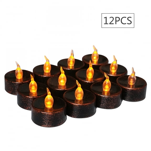 HIBIBUD 2026 New 12-Pack Black Tea Light Candles,Battery Operated Flameless Tea Lights,Votive Led Flickering Tealights,Amber Glow,Great for Halloween Decoration,Holiday Decor,Theme Party