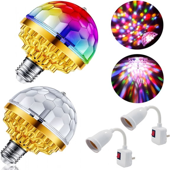 HIBIBUD 2026 New 2 Pack Colorful Magic Rotating Ball Light,Led Plug in Disco Ball Light,Rgb Disco Light Bulb,Party Lights Dj Disco Lights with Sockets for Home Room Dance Parties Bar Karaoke