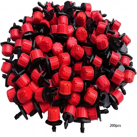HIBIBUD 2026 New 200Pcs Adjustable Drip Irrigation Emitters,1/4Inch Adjustable Micro Drip Irrigation System Watering Sprinklers Anti-Clogging Emitter Dripper Red Garden Supplies