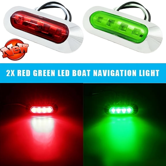 HIBIBUD 2026 New 2Pcs Red Green Led Boat Navigation Light Deck Waterproof Bow Pontoon Lights 12-24V for Boating, Night Navigation, Marine Safety, Pontoon Boats, Watercraft.