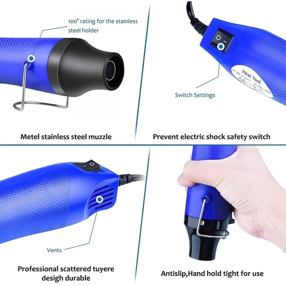 HIBIBUD 2026 New 300W Portable Handheld Heat Gun for Crafts,Electric Heatgun for Diy Craft Embossing,Shrink Wrapping Pvc,Drying Paint,Clay,Rubber Stamp,Powerful Portable Heating Cannon,Blue