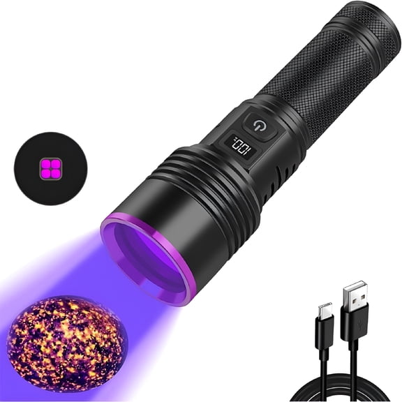 HIBIBUD 2026 New 365Nm Black Light Uv Flashlight,30W Rechargeable Blacklight Flashlights,Powerful Ultraviolet Lights for Pet Urine Detection,Scorpion,Rock Hunting,Ac Leak,& Resin Curing,Fluorescent