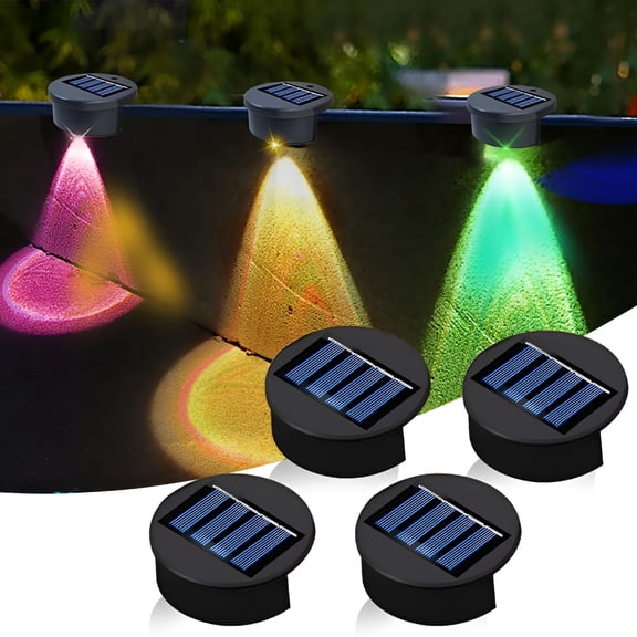 HIBIBUD 2026 New 4 Pack Solar Powered Swimming Pool Side Lights,Colorful Solar Lights for Inground Pools,Wireless Auto-Switch Above Ground Pools Accessories,Waterproof Light for Outdoor,Garden,Patio