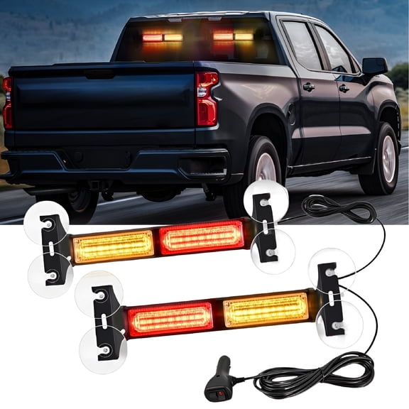 HIBIBUD 2026 New 40Led Amber Red Emergency Strobe Advisor Light Bar with Suction Cups Dash Safety Warning Hazard Flashing Lights Interior Front/Rear Windshield for Trucks Construction Vehicles