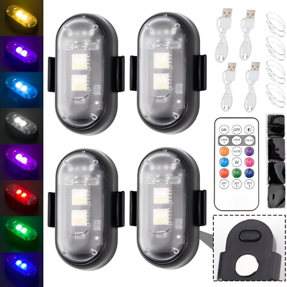 HIBIBUD 2026 New 4Pcs Wireless Led Strobe Lights with Remote Control,Waterproof Usb Charging 8 Colors Mini Led Light,High Brightness Anti-Collision Warning Led Lights for Car,Automotive&Bike,Magnetic