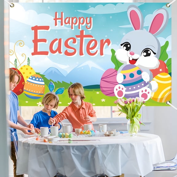 HIBIBUD 2026 New 5.9X3.7Ft Polyester Spring Easter Backdrops,White Wall Colorful Eggs Rabbits Photography Background for Birthday,Baby Showers Parties Decor,Portraits Banner,Photo Booths Studios Prop