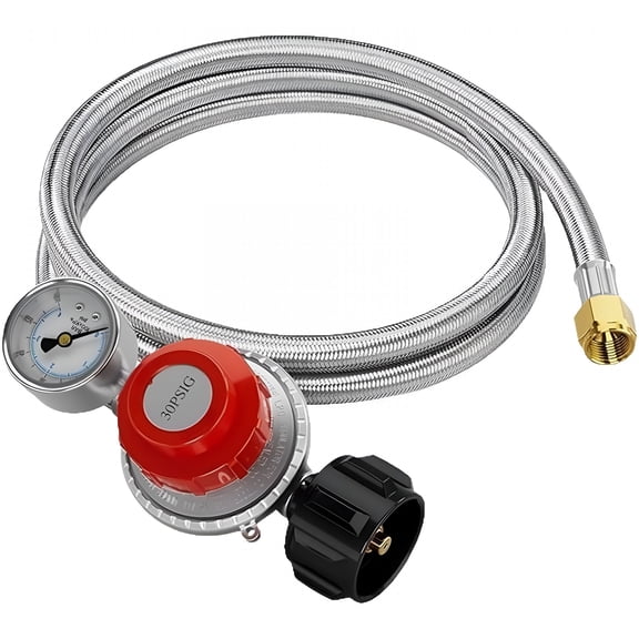 HIBIBUD 2026 New 5Ft High Pressure Propane Regulator with Pressure Gauge Braided Hose 0-30Psi,5Ft High Pressure Propane Regulator Hose with Gauge 0~30 Adjustable Propane Tank Regulator Stainless