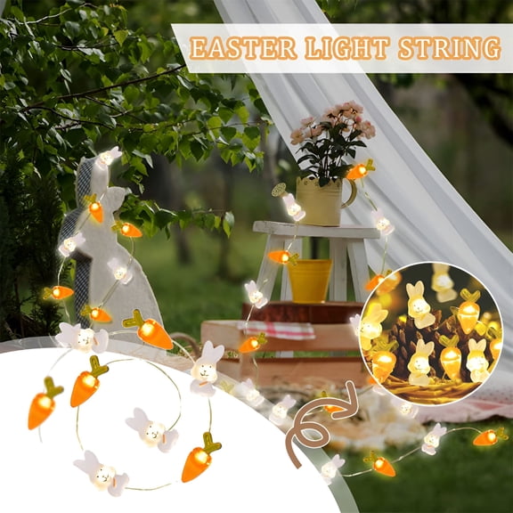 HIBIBUD 2026 New 6.5Ft Easter Carrot Bunny String Lights Set with Battery Operated Spring Indoor Decor for Home Party Table Tree