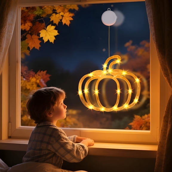 HIBIBUD 2026 New Autumn Decoration Window Lights,Autumn Decoration Pumpkin Maple Leaf with Led Light,Decoration Pumpkin Window Decoration with Suction Cup,Battery Operated Autumn Decoration Fairy
