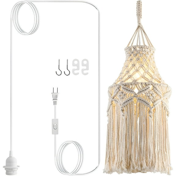 HIBIBUD 2026 New Boho Plug in Pendant Light Macrame Lamp Shade,Hanging Lamp with Plug in Cord,On/Off Switch,Bohemian Hanging Light Fixtures That Plug Into Wall Outlet for Bedroom Decor Living Room