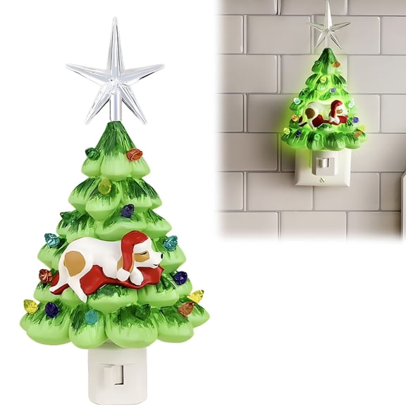 HIBIBUD 2026 New Ceramic Christmas Tree Night Light,Mini Christmas Tree Decorative Night Light,Vintage Festive Nightlight,Nightlight Plug In,For Bedroom Bathroom Living Room Porch Holiday Decor