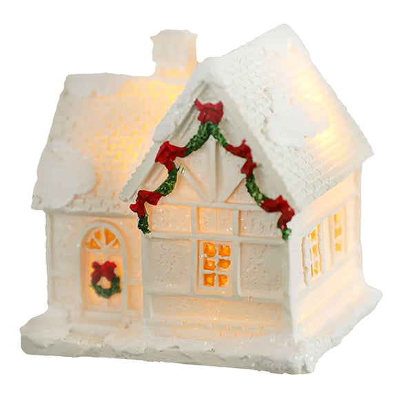 HIBIBUD 2026 New Christmas House Village,Led Resin Christmas Village House,Christmas Scenes Decor White Christmas Tabletop Decoration,Warm Light,White,Household Supplies Christmas House Decor