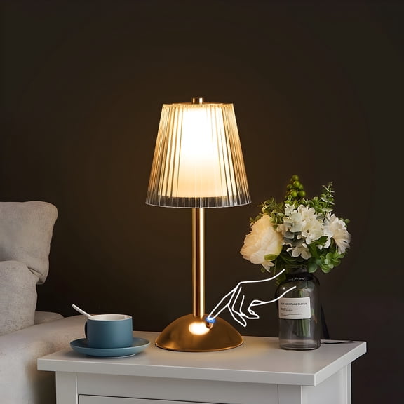 HIBIBUD 2026 New Crystal Table Lamp,Rechargeable Battery Operated Lamp with 3 Color Temperatures,Portable Led Wireless Touch Lamp,Gold Bedside Lamp for Bedroom Living Room Kitchen,Bulb Included