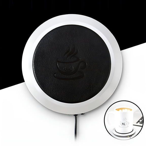 HIBIBUD Battery Operated Cup Warmer for Coffee, Smart Constant Temperature Mug Heater with Leather Surface, Portable Milk and Tea Warming Pad for Home Office Desk, Black