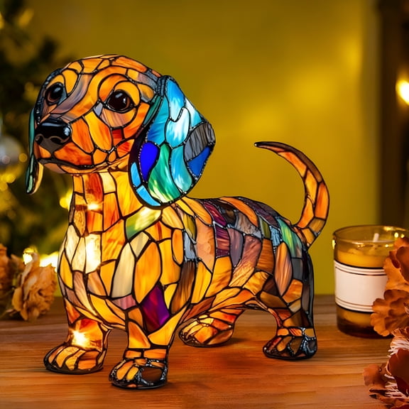 HIBIBUD 2026 New Dachshund Dog Lamp,Stained Glass Table Lamp,Dog Series Night Light Nightstand Decoration,Christmas Birthday Gifts for Dogs Lover,Rainbow Pup Lamp Warm Ambient Glow Tabletop Decor
