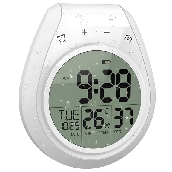 HIBIBUD 2026 New Digital Shower Clock Waterproof,Bathroom Timer Clock,Digital Kitchen Wall Clock,Lcd Display,12/24 Hour Format for Bathroom,Kitchen,Shower,Home,Office