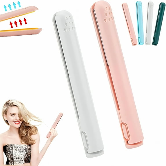 HIBIBUD 2026 New Dual-Purpose Mini Curling Iron for Short Hair,2-In-1 Cordless Curling Iron for All Hair Types,Travel-Friendly Design (White+Pink),For Travel,Quick Styling,Touch-Ups,On-The-Go Use.