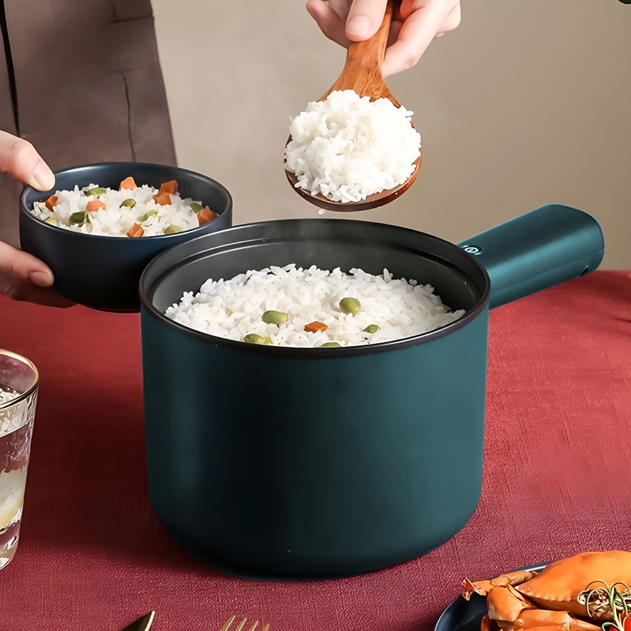 HIBIBUD 2026 New Electric Multifunctional Frying Pan Non Stick Heating Pot with 1.8L Capacity for Rice Oatmeal and Soup 450W Adjustable Power Safe Portable Cooker Suit for Camping and Gift