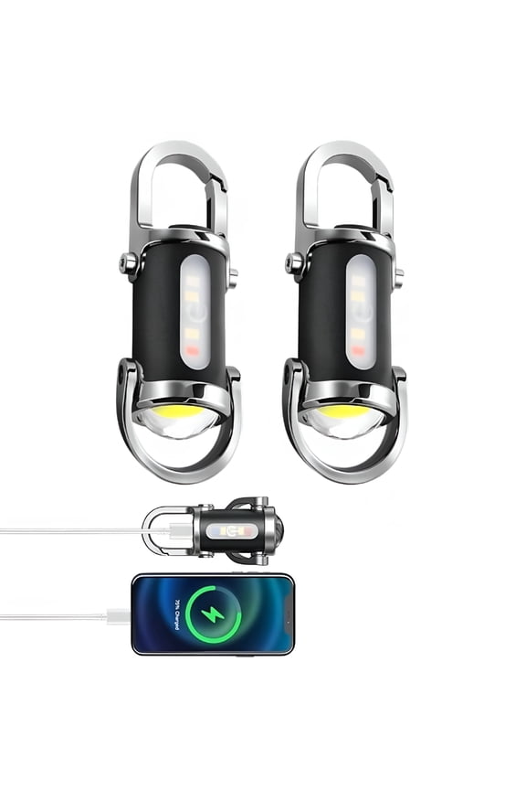 2026 New Emergency Keychain Flashlight3 in 1,Rechargeable 800 Lumens Edc Tool with Red/Blue Strobe,1000Mah Usb-C Charging,Ipx7 Waterproof,Portable Flashlight for Emergencies (2Pcs)