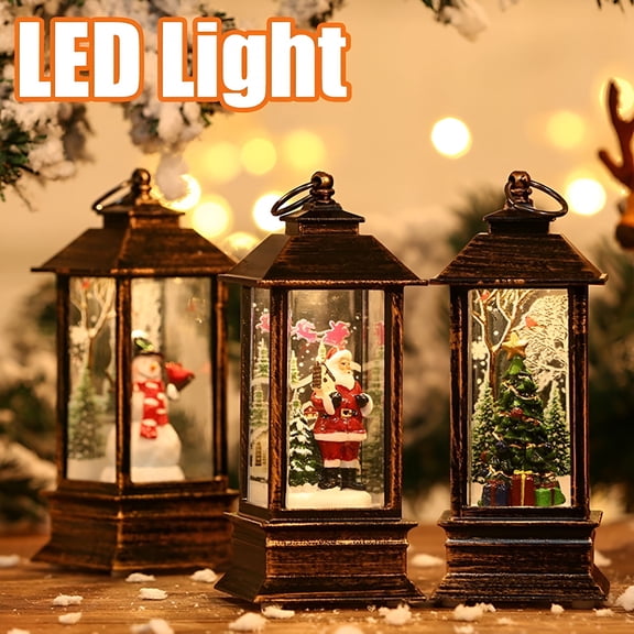 HIBIBUD 2026 New Festive Lighted Christmas Lantern with Led Lights,Lit Winter Scene with Santa Claus with Xmas List,Tree and Snow,Best Rustic Holiday Lanterns Decor for Cabin,Fireplace