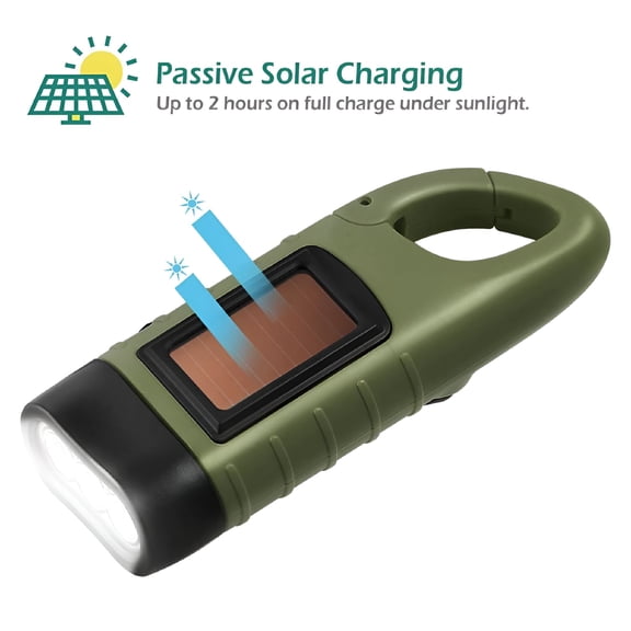 HIBIBUD 2026 New Hand Crank Solar Powered Flashlight, Emergency Rechargeable Led Flashlight, Survival Flashlight, Quick Snap Carbiner Dynamo Flashlight Torch for Outdoor Sports