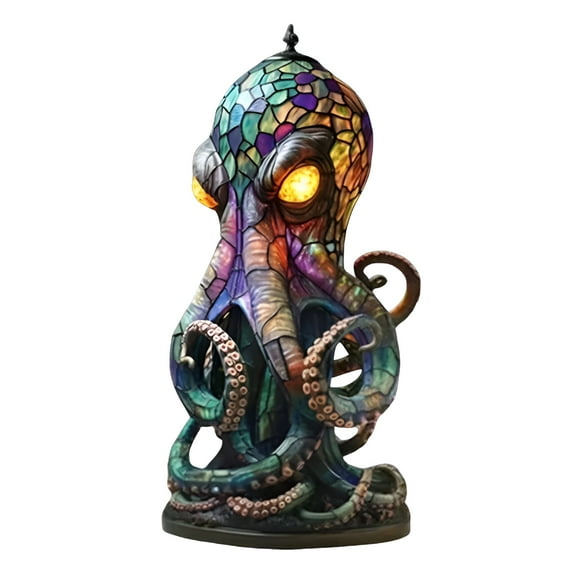 HIBIBUD 2026 New Home Decor Stained Glass Style Resin Lamps with Glowing Eyes 3D Retro Animal Night Light Lamp Unique Bohemian Resin Decorative Table Lamp Ocean Themed for Home Bedroom A,One Size