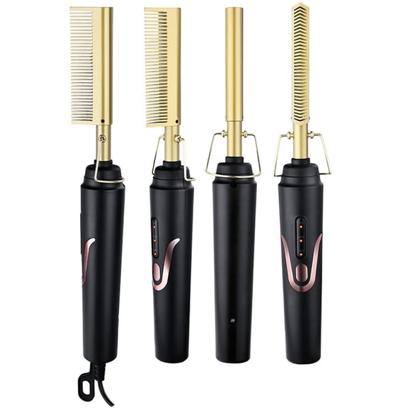 HIBIBUD 2026 New Household Electric Curling Comb Electric Hot Comb Hair Straightener Comb Ceramic Pressing Comb for Black Hair Wigs with Anti Scald Case Voltage and 60 Min Auto Shut Off