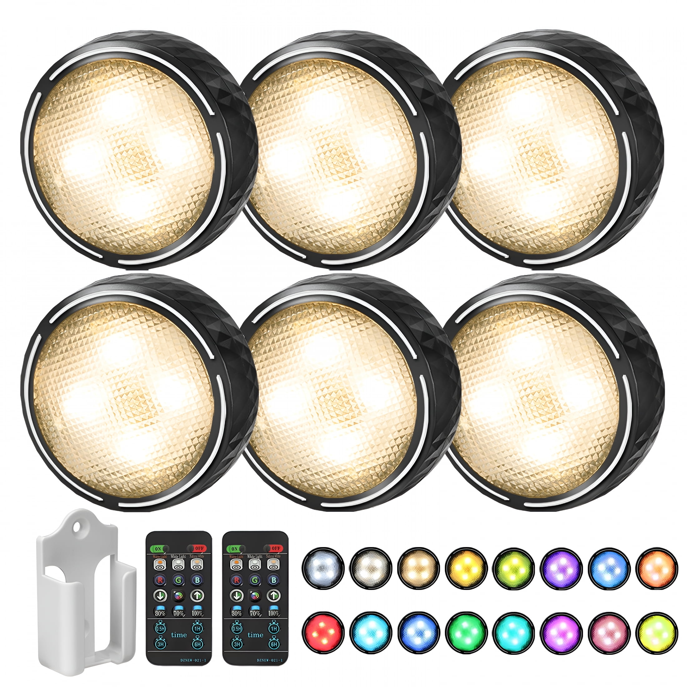 HIBIBUD 2026 New Led Puck Lights Battery Operated Led Under Cabinet Lighting Wireless Stick on Tap Lights with Remote Control - 6 Pack Black
