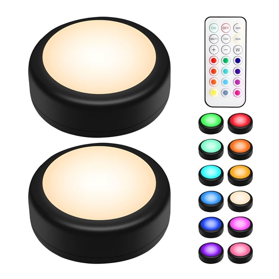 HIBIBUD 2026 New Led Puck Lights with Remote Control,Rgb 13 Color Changing Under Cabinet Lighting Wireless,Aa Battery Operated Night Light,Push Stick on Lights for Closet,Kitchen,Wall,Dimmer & Timer