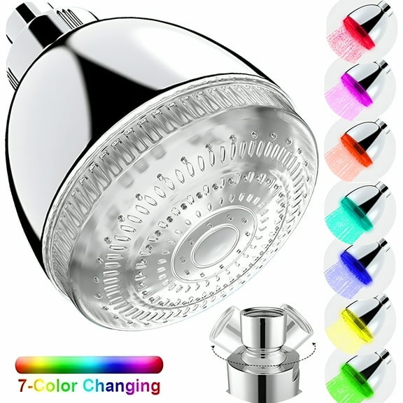 HIBIBUD 2026 New Led Shower Head,High Pressure Shower Head with Light,7 Color Flash Light Automatically Changing Led Showerhead,360 Adjustable Chrome for Bathroom