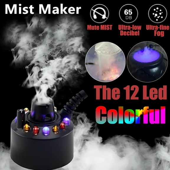 HIBIBUD 2026 New Mist Maker Mini Pond Fog Machine, Halloween Mist Maker Fogger 12 Led Lights Aluminum with Adjustable Controller Guard, Indoor Fountain Mister Foggers, Water Feature Use.
