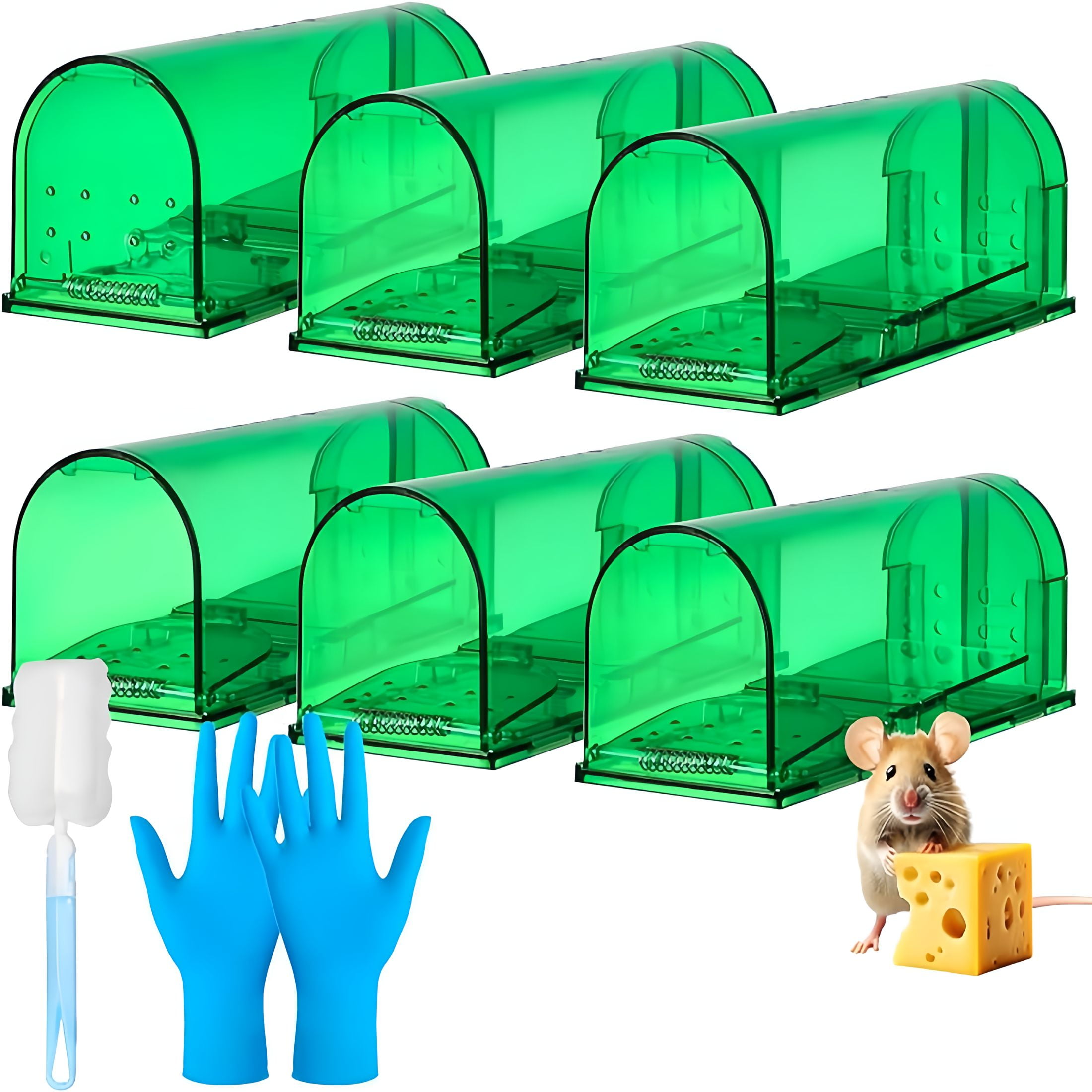 HIBIBUD 2026 New Mouse Traps,6 Pack Humane Mouse Traps for Indoors and Outdoors,Reusable Live Catch and Release Mouse Traps with Cleaning Brush and Gloves,Quick,Effective and Easy to Clean