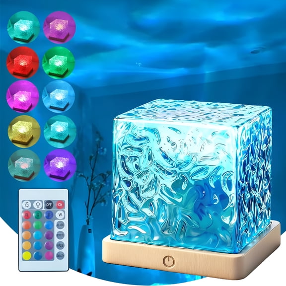 HIBIBUD 2026 New Ocean Lamp Water Light Projector - Water Ripple Projector Light Cube Aurora Northern Lights Wave Ripple Night Light for Bedroom for Bedroom,Living Room,Party,16 Colors