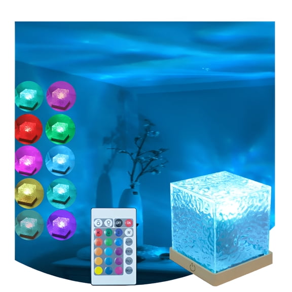 HIBIBUD 2026 New Ocean Wave Projector Light - Battery Operated Under Water Lamp Cube Night Light for Shower Bedroom Stress Relief Battery Operated Night Light