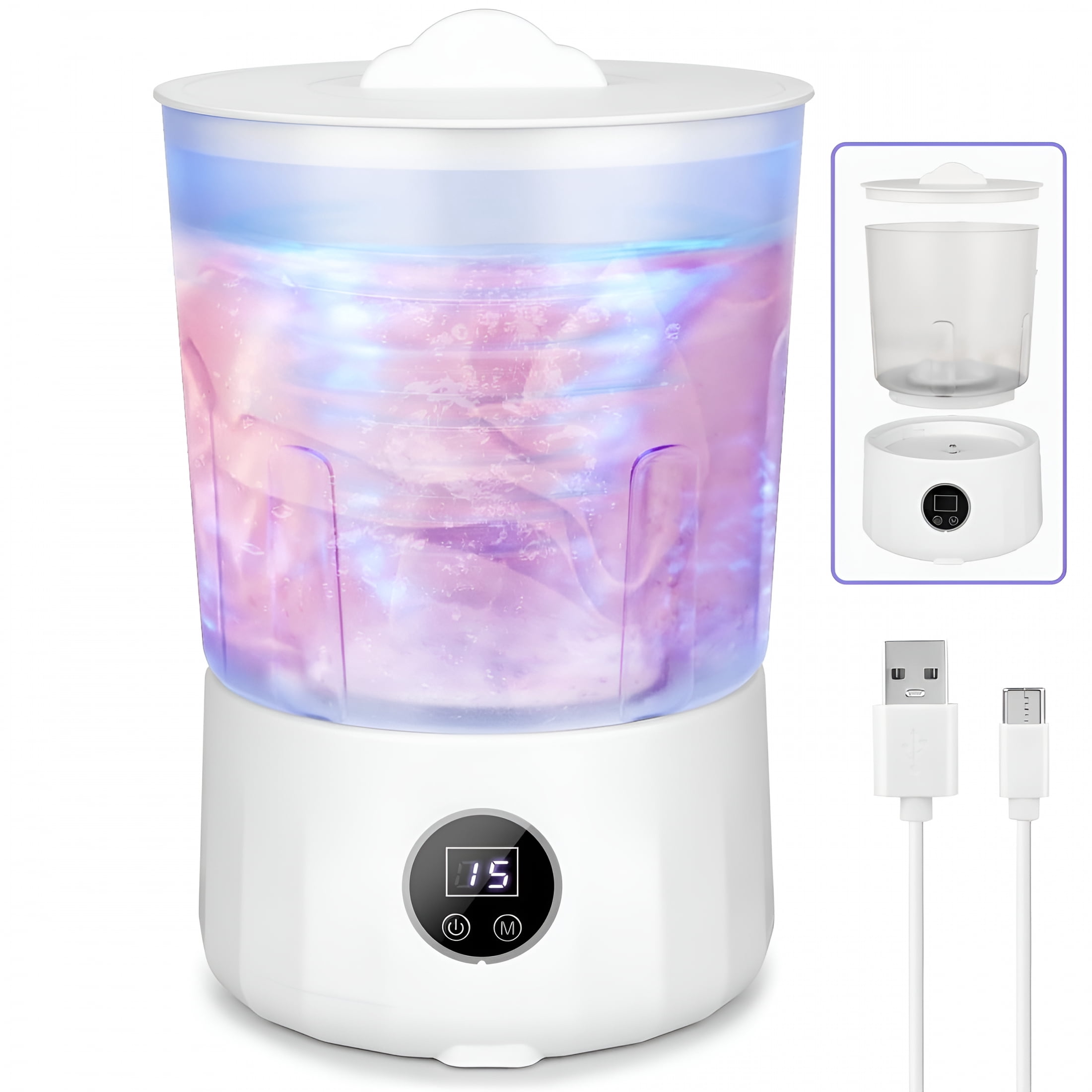 HIBIBUD 2026 New Portable Underwear Washer Compact Rechargeable Mini Washing Machine with 1.5L Inner Tub 3 Wash Modes 3000Mah Battery Ideal for Travel Dormitory Use Mini Portable Washing Machine