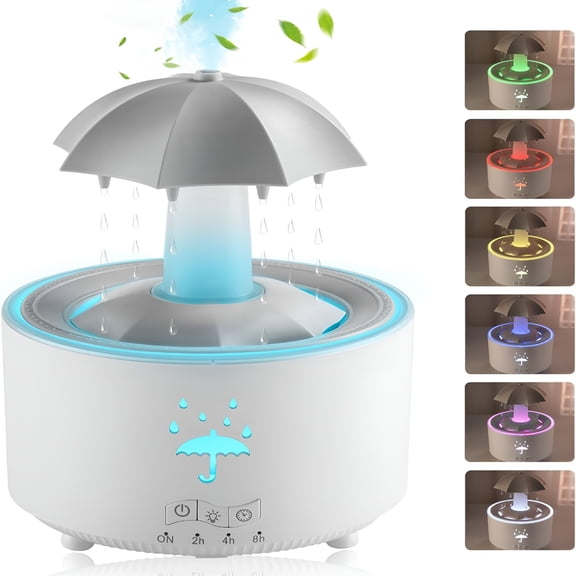 HIBIBUD 2026 New Rain Umbrella Humidifier & Aroma Diffuser with Soothing Rain Sounds, Water Drip Effect, 7 Colors Mood Light, Timer and Auto-Off, Ideal for Relaxation, Sleep, Home, Bedroom, Desk
