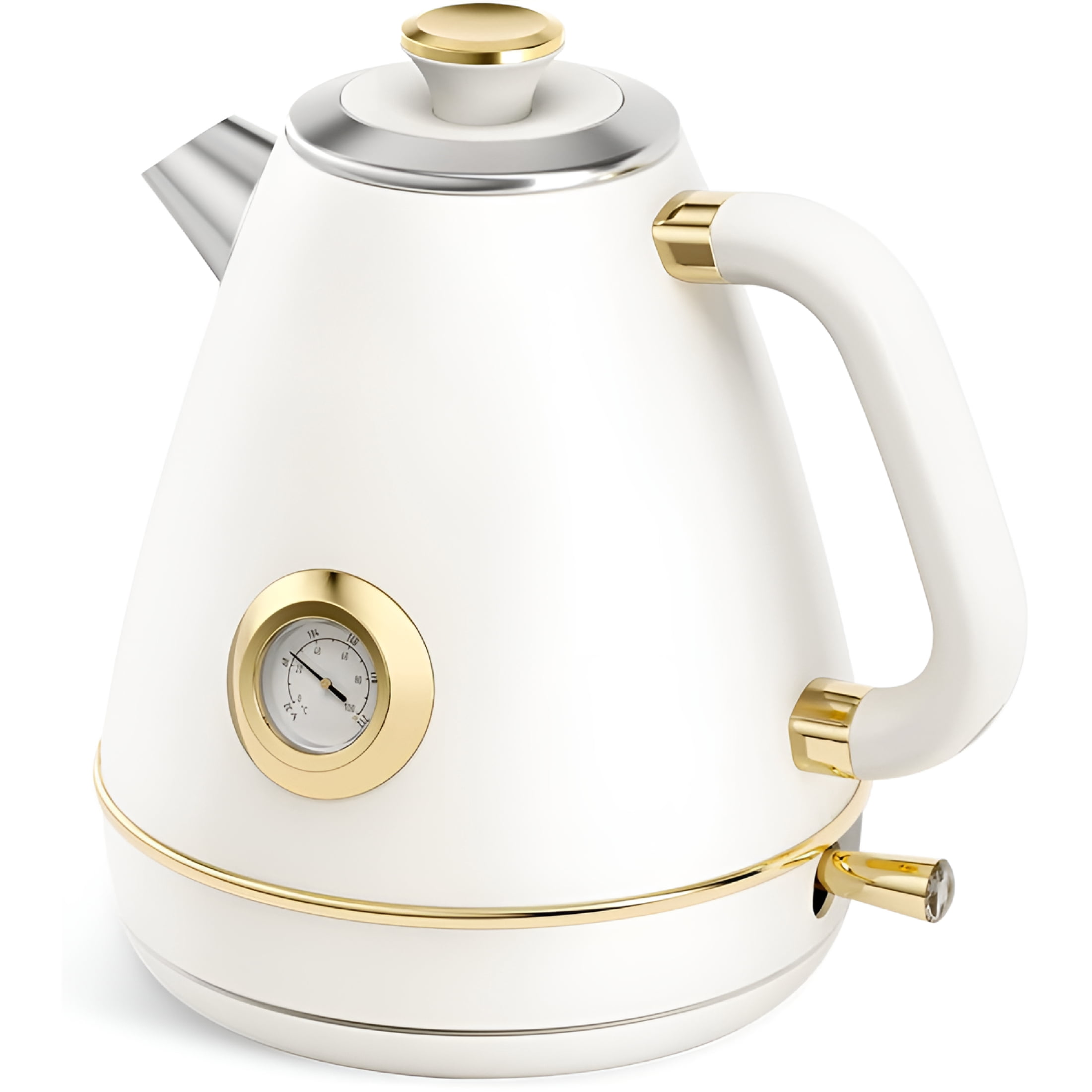 HIBIBUD 2026 New Retro Electric Kettle - 1.7 Liters / 57.5 Ounces Tea Kettle with Thermometer,All Stainless Steel,1200 W