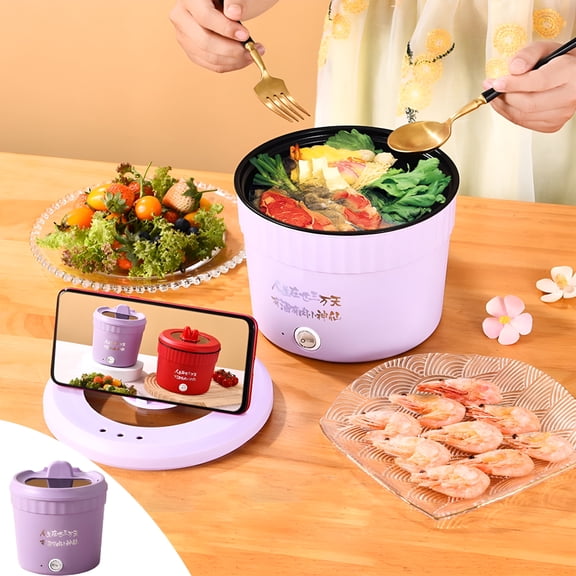HIBIBUD 2026 New Rice Cooker Hot Pot Portable Ramen Cooker Multifunctional Steaming Stir-Frying Porridge Soup Easy Cooking Compact for Dorm Office Travel Rice Cooker Small Hot Pot Electric 1.2L