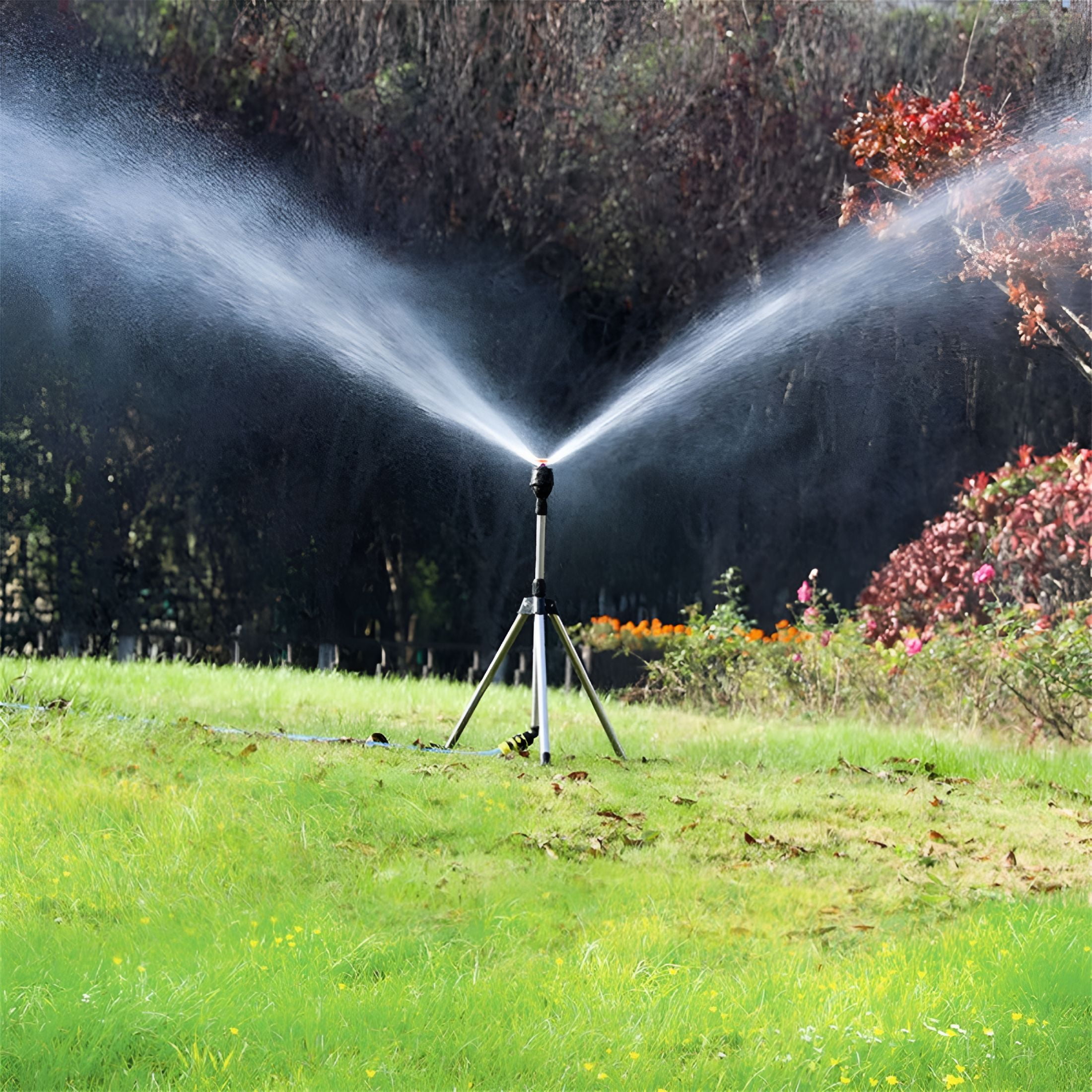 HIBIBUD 2026 New Rotating Tripod Sprinkler,360 Degree Automatic Rotating Irrigation Stand Tripod Water with Large Area Coverage,Watering Sprinklers for Lawn Yard Garden