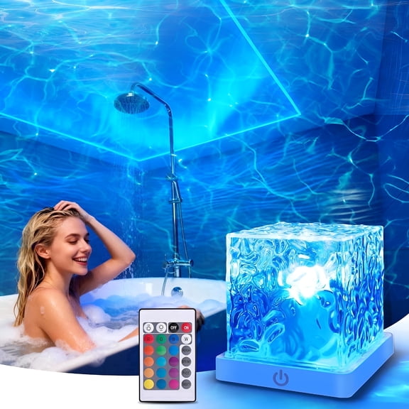 HIBIBUD 2026 New Shower Light,16 Color Changeable Ocean Wave Projector Light,Waterproof Shower Lamp with Remote,Rotating Flame Water Ripple Lamp for Bathroom,Shower,Bedroom