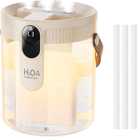 HIBIBUD 2026 New Small Portable Humidifiers for Bedroom,1.4L Top Fill Cool Mist Humidifier for Home Office Travel,3 Mist Modes,Auto Shut Off,Night Light,Easy Clean Quiet Humidifier for Baby(Beige)