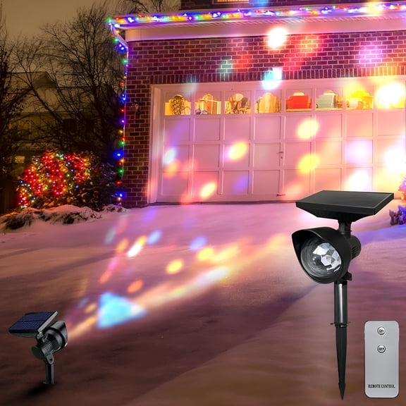 HIBIBUD 2026 New Solar Christmas Snow Moving Projection Light 180 Rot,Remote Timing Red Green Large Area,Weatherproof Holiday Yard Outdoor Lighting Decor Solar Christmas Projector Lights Outdoor