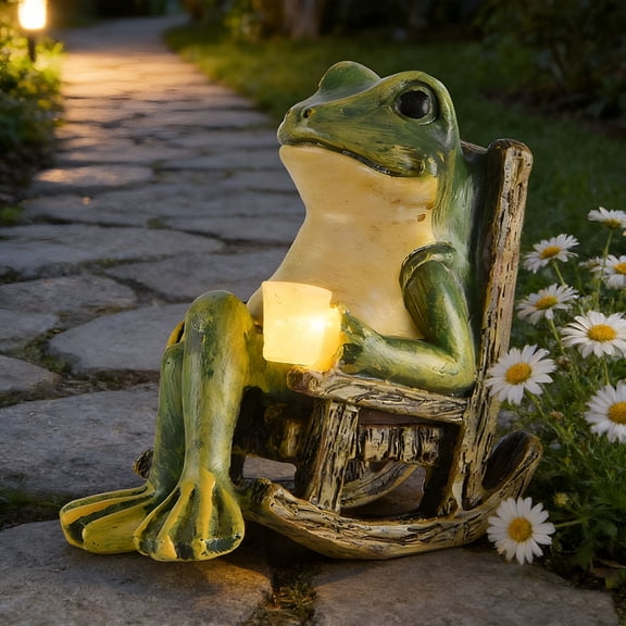 HIBIBUD 2026 New Solar Frog Night Light Waterproof Resin Garden Statue Led Patio Balcony Lawn Accent Outdoor Yard Ornament for Window Sill Porch Tabletop Decoration Garden Accessories