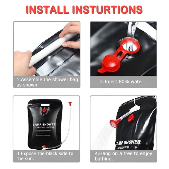 HIBIBUD 2026 New Solar Shower Bag, 5 Gallons/20L Solar Heating Camping Shower Bag with Removable Hose and On-Off Switchable Shower Portable for Outdoor Traveling Hiking Beach Swimming, Black