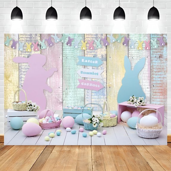 HIBIBUD 2026 New Spring Easter Backdrop Rabbit Eggs Wooden Wall Flowers Photography Background Bunnies Flag Party Newborn Portrait Photo Booth