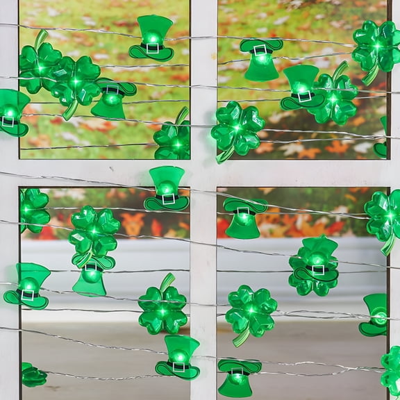 HIBIBUD 2026 New St. Patrick'S Day Lights Decorations Green Shamrocks Leprechaun Top Hat String Lights 10 Ft 30 Leds Lights Battery Operated for Bedroom Feast of Irish Saint Patrick'S Day Decor