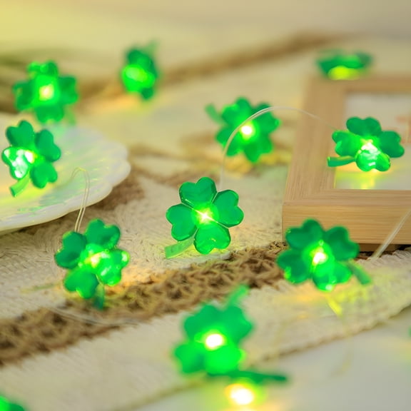 HIBIBUD 2026 New St. Patricks Day String Lights,Shamrock Decorations Lights Battery Operated Lucky Clover Green Leaf Lights String for Home Garden Party for Patio,Party,Indoor,Outdoor